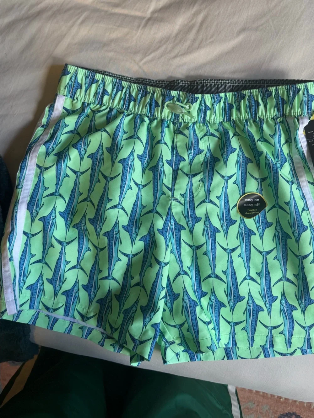 NWT Target Neon Green Swim Shorts with Blue Marlin Print